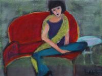 Traurig auf dem Sofa (Acryl auf Leinwand, 50 cm x 40 cm)_1